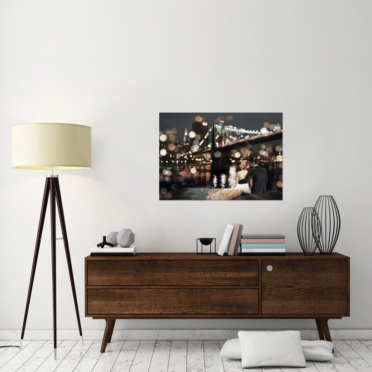 "Kissing in a NY Night" Stretched Canvas Giclee by Dianne Loumer, 40x28"