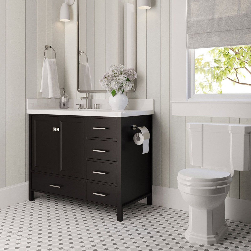 Cambridge Espresso 43" Left Offset Oval Sink Vanity With Quartz Countertop