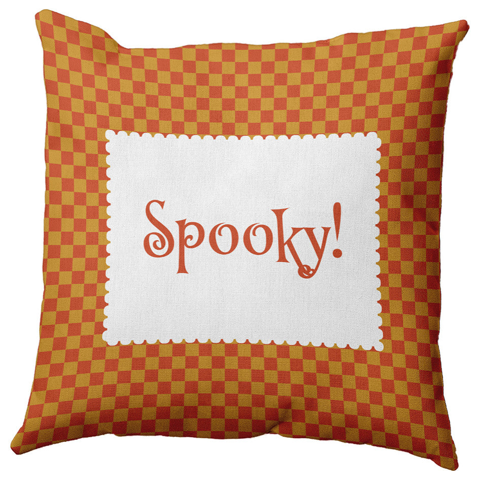 Halloween Spooky Checks Accent Pillow, Rust, 16"x16"