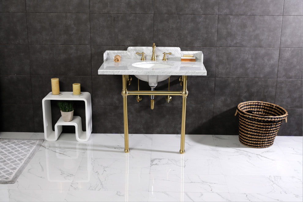 Kingston Brass LMS3630MB7 36" Carrara Marble Console Sink, Legs