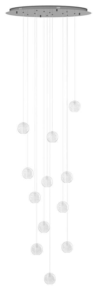Modern Crystal Ball Long Raindrop Chandelier for Entrance Foyer Staircase, 12-Light