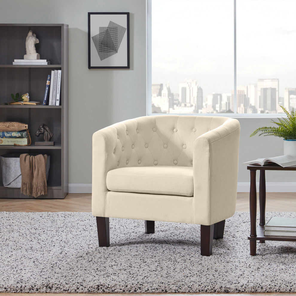 Upholstered Tufted Barrel Chair Roll Armrest Accent Chair, White