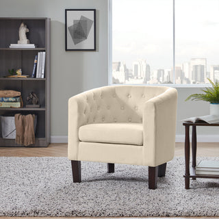 Upholstered Tufted Barrel Chair Roll Armrest Accent Chair, White