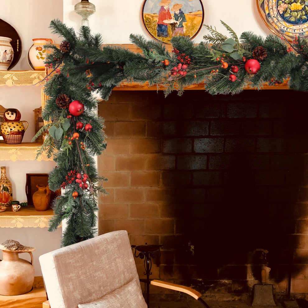 Christmas Garland 6' Pine With Cones, Berries And Fruit