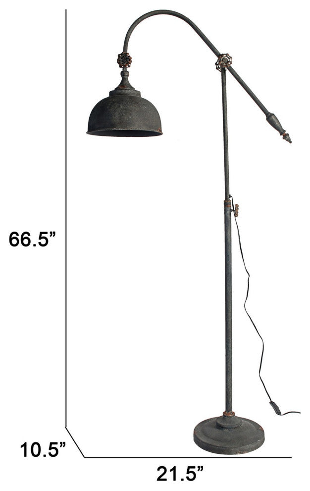Benzara BM285020 67" Iron Floor Lamp, Adjustable Length Arm, Antique Black