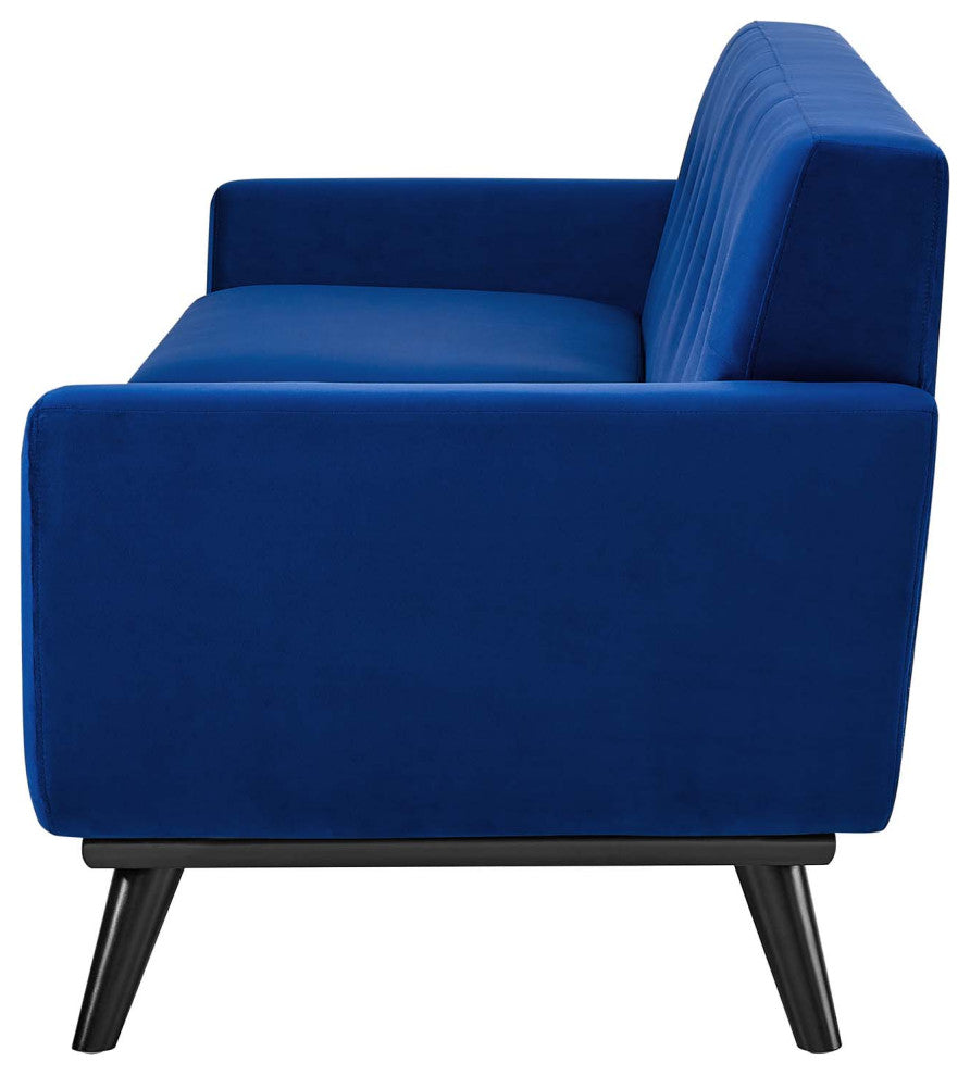 Sofa, Blue Navy, Velvet, Modern, Mid Century Living Hotel Lounge Cafe Lobby