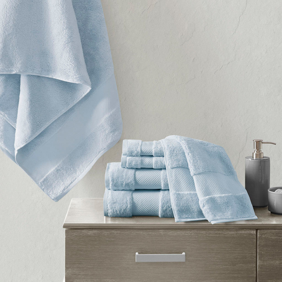 Madison Park Signature Turkish Cotton 6 Piece Bath Towel Set, Light Blue