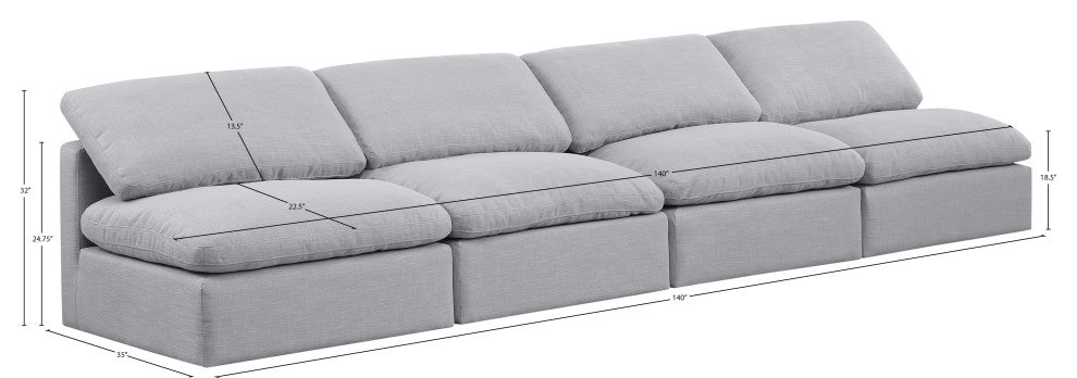 Indulge Upholstered Modular Sofa, Grey, 4-Piece: 4 Armless Chair, Down Stuffed Linen Textured Fabric