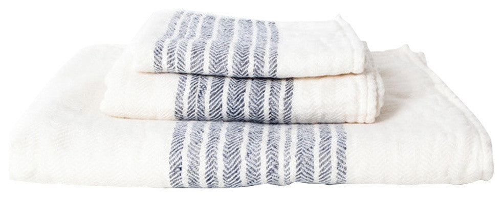 Kontex-Flax Line Organic Towels, Ivory/Navy, Hand Towel