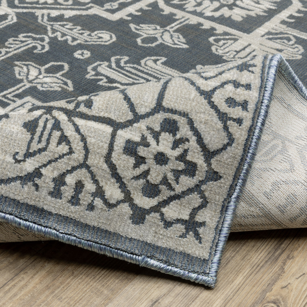 Iris Two-Tone Medallion Blue/ Grey Area Rug 9'10" x 12'10"