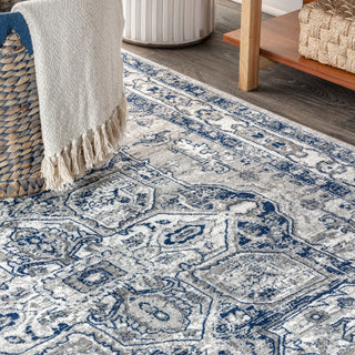 Modern Persian Vintage Medallion Light Grey/Navy 4' x 6' Area Rug