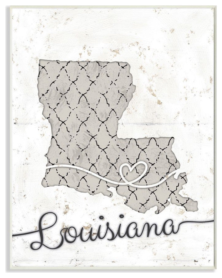 Stupell Industries Louisiana Patterned Grey US State Design, 10 x 15