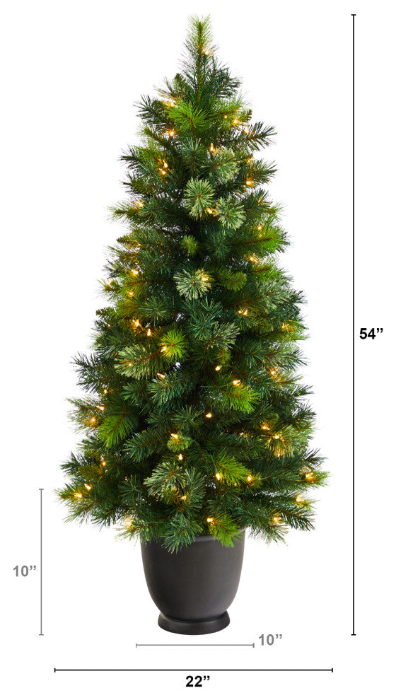 4.5' Oregon Pine Faux Xmas Faux Planter W/250 Bendable Branches & 100 Lights