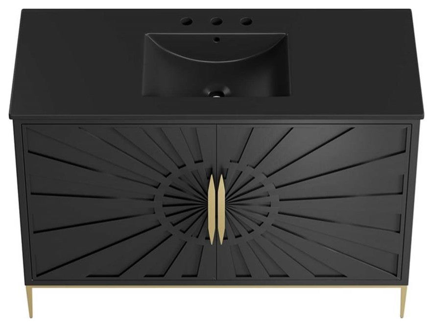 Modway Awaken 48" Solid Wood and MDF Bathroom Vanity in Black