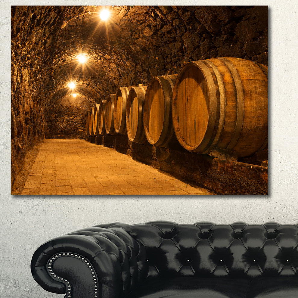 Oak Barrels in the Tunnel, Landscape Canvas Art Print, 60x40