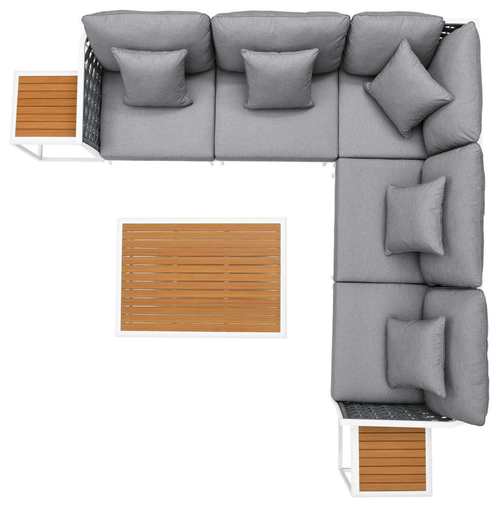 8 Piece Patio Aluminum Outdoor Patio Aluminum Sectional Sofa Set, White Gray