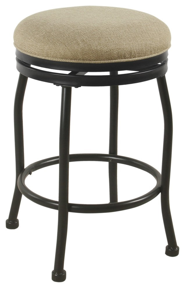 Benzara BM195181 Metal Counter Stool Fabric Padded Seat, Beige and Black