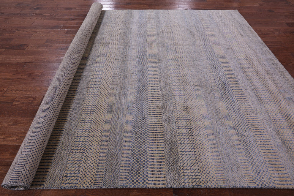 9' 0" X 12' 1" Savannah Grass Wool and Silk Handmade Rug Q11994