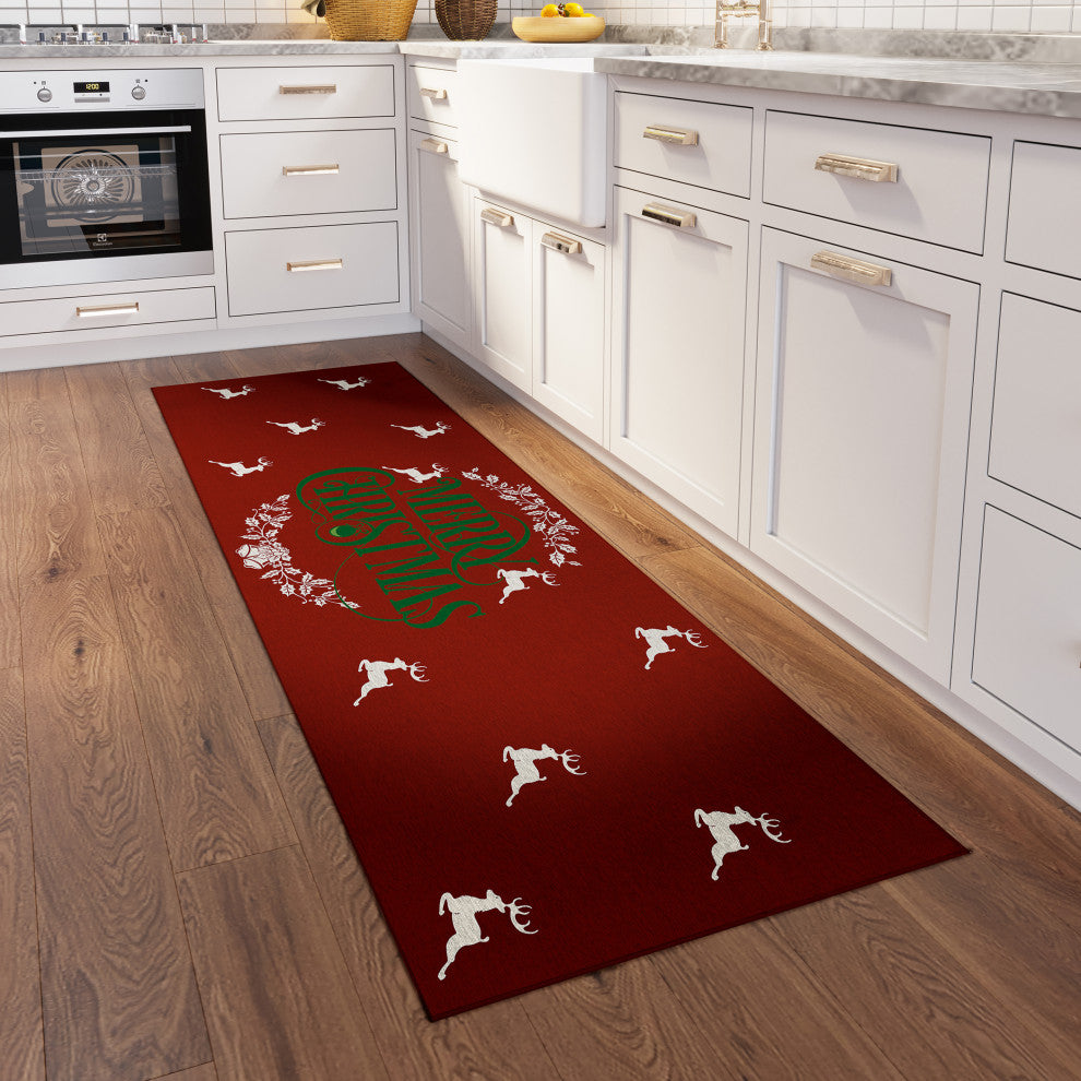 Indoor/Outdoor Wonderland WN6 Red Machine Washable 2'3" x 7'6" Runner Rug