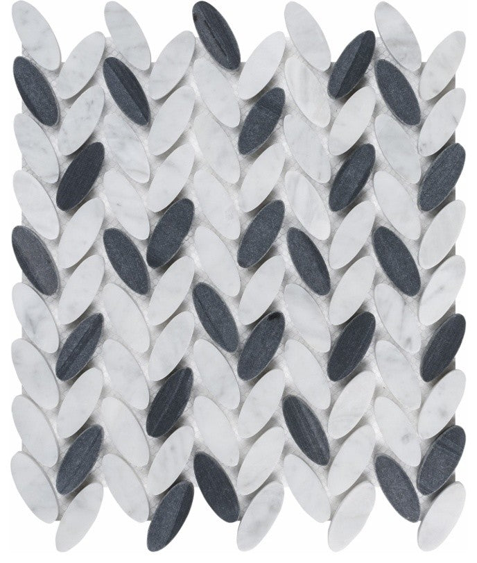 12"x12" Elyptic Herringbone Imagination Mosaic, Set Of 4, Black n White