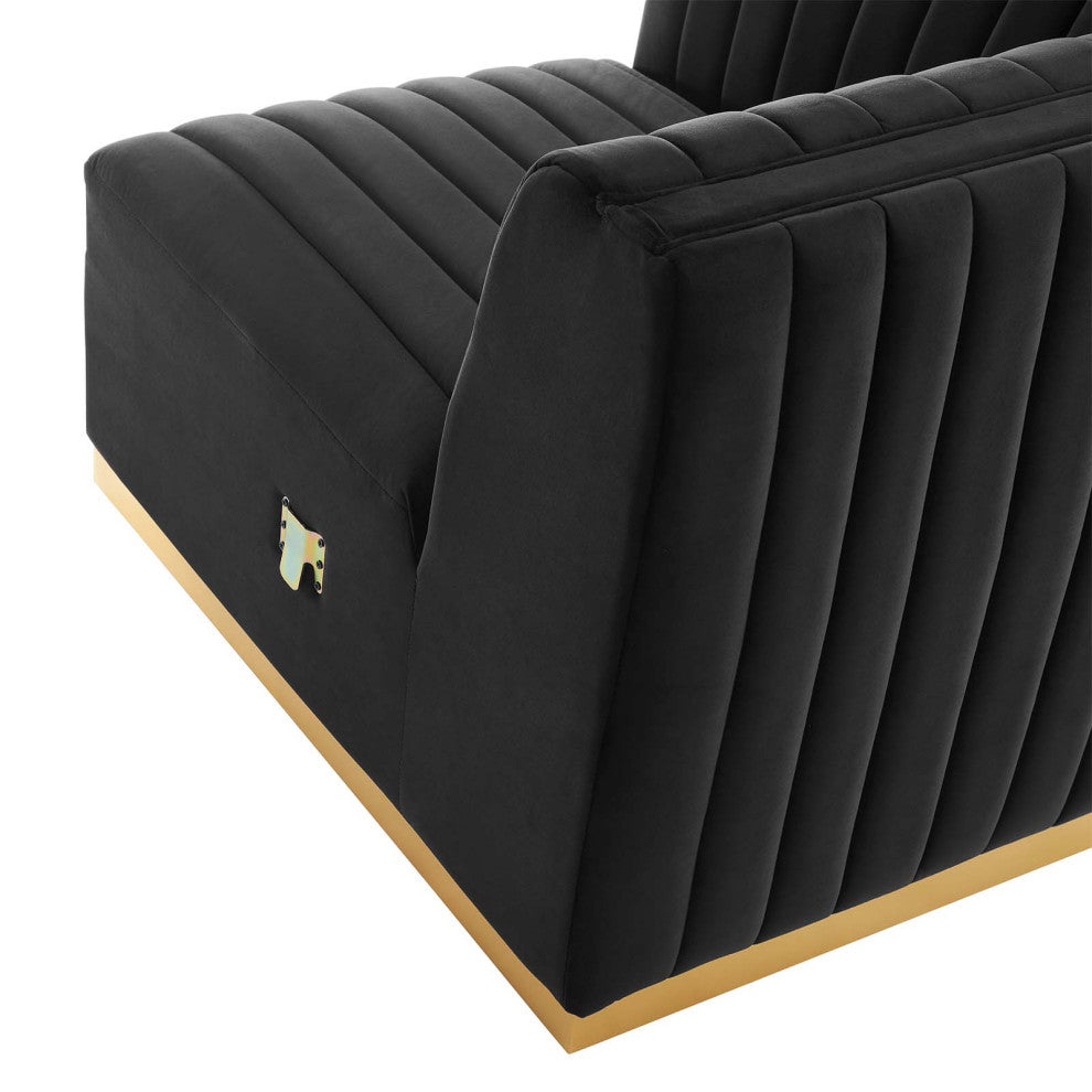 Conjure Channel Tufted Performance Velvet Left Corner Chair, Gold Black