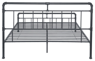 GDF Studio Sally Industrial Queen Iron Bed Frame, Charcoal Gray