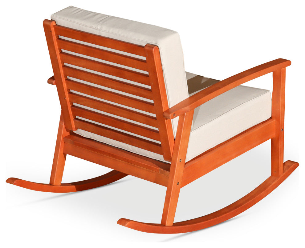 DTY Outdoor Living Longs Peak Eucalyptus Rocker w/ Cushions, Natural Oil, Cream