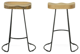 Stationary Solid Mango Wood Seat Tractor Stool, Natural/Black