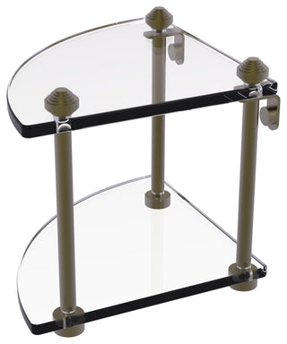 Southbeach Two Tier Corner Glass Shelf, Antique Brass