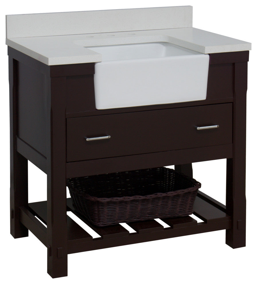 Charlotte 36" Bathroom Vanity, Chocolate, Quartz Top