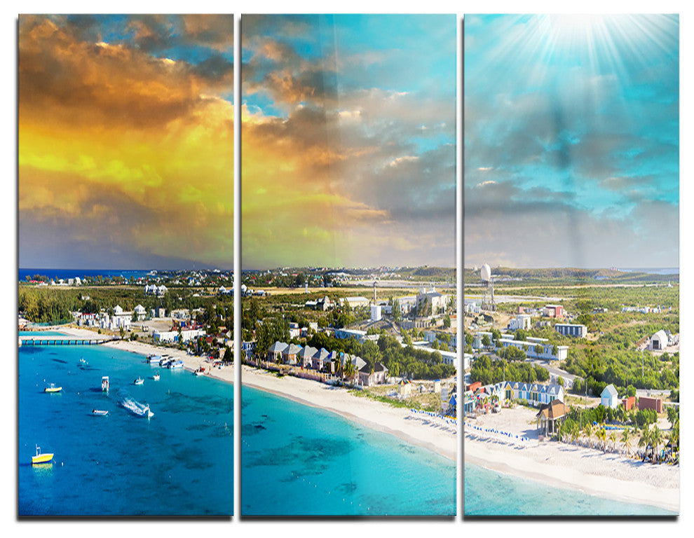 "Panoramic Caribbean Island" Photo Metal Wall Art, 3 Panels, 36"x28"