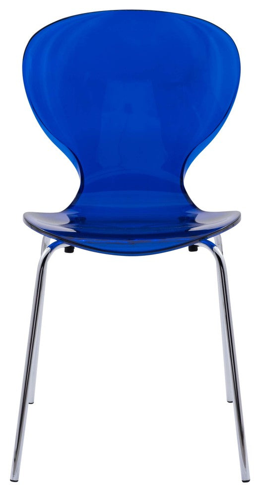 Stackable Plastic Dining Chair with Chrome Legs for Indoor and Outdoor Set of 2, Blue