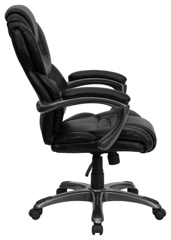 High Back Leather Executive Swivel Office Chair WithLeather Loop Arms, Black