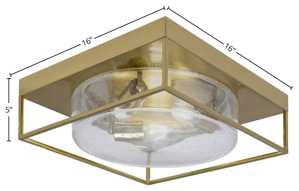 16" 3-Light Flush Mount Light, New Age Brass, Clear Bubble Glass