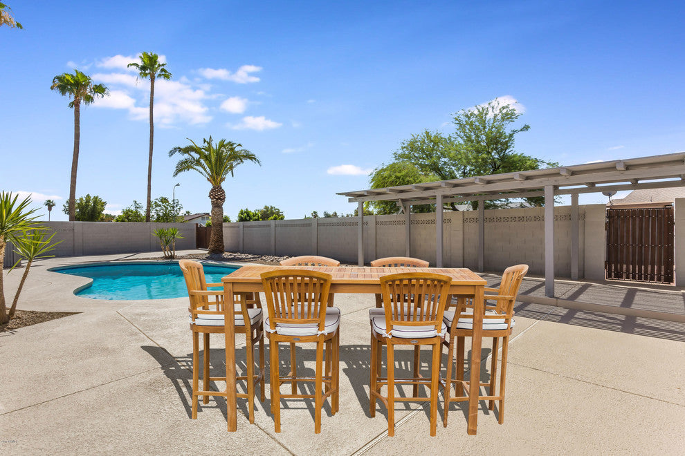 7-Piece Teak Wood Orleans Patio Bar Set, 63" Bar Table and 6 Bar Chairs