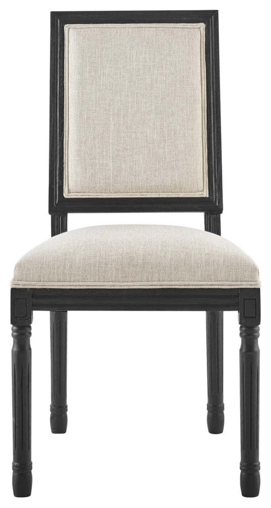 French Vintage Side Dining Chair, Fabric, Wood, Black Beige, Modern, Cafe Bistro