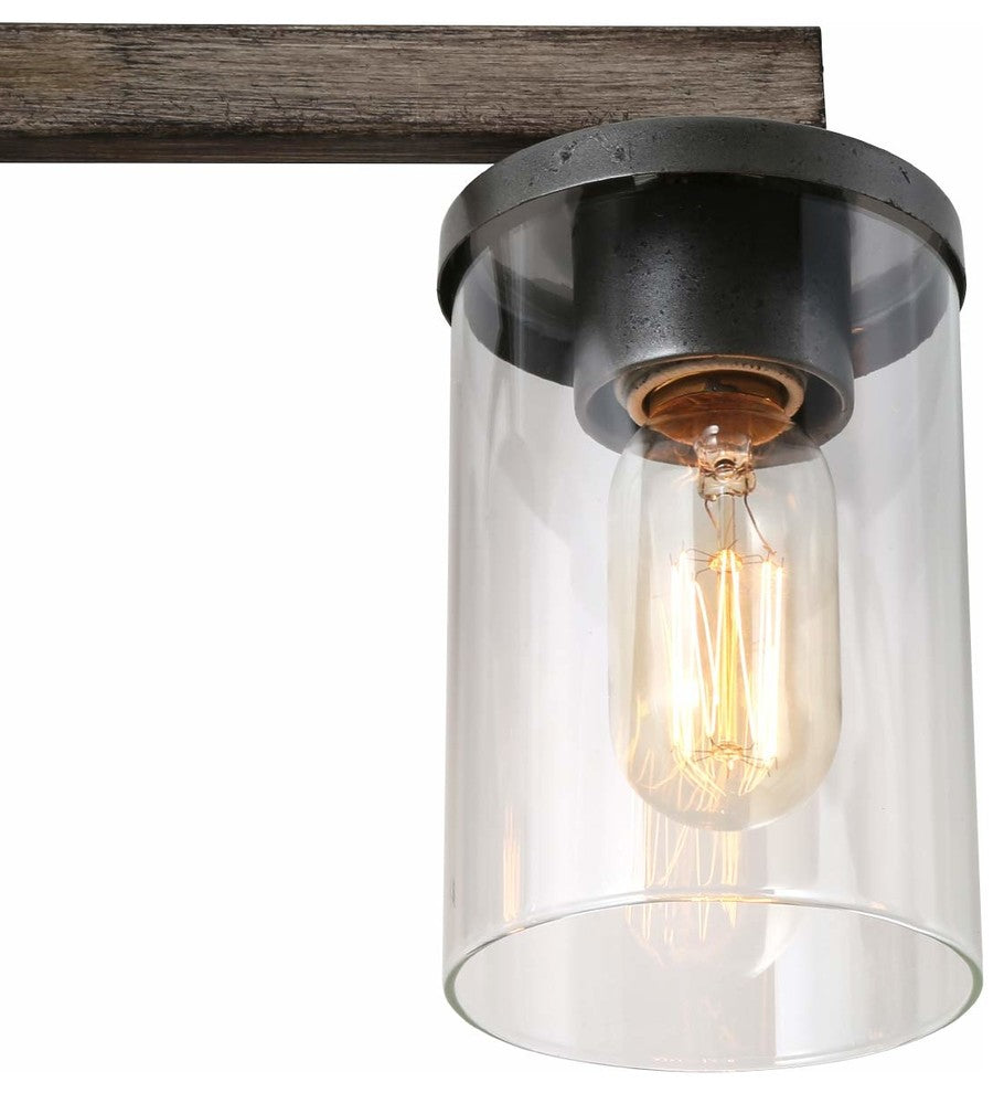 LALUZ Clear Glass Farmhouse Bathroom Vanity Lights, Bronze and Wood Grain, 4-Light