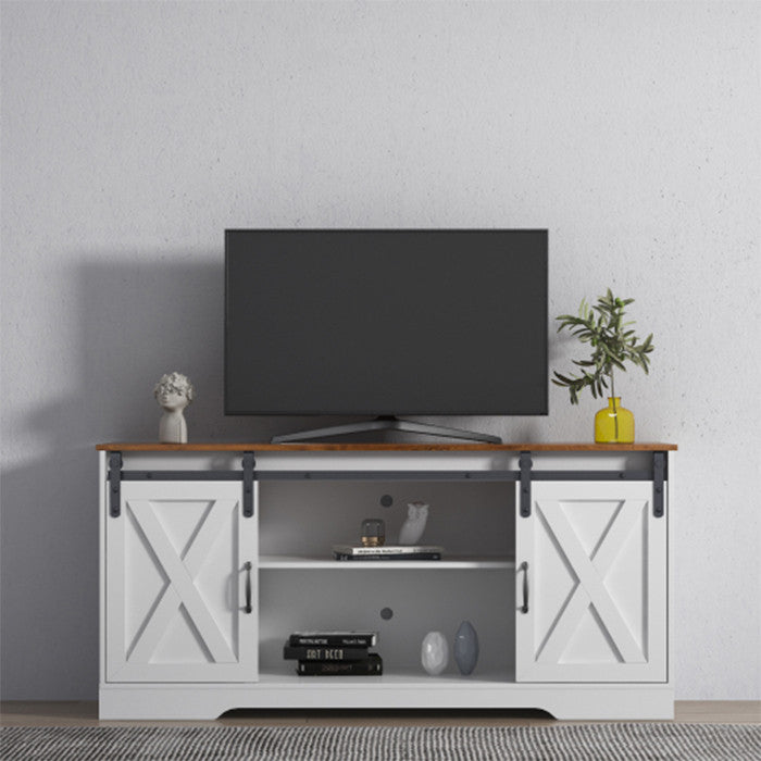 Farmhouse Wood Entertainment Center Modern Storage Cabinet TV Table with white