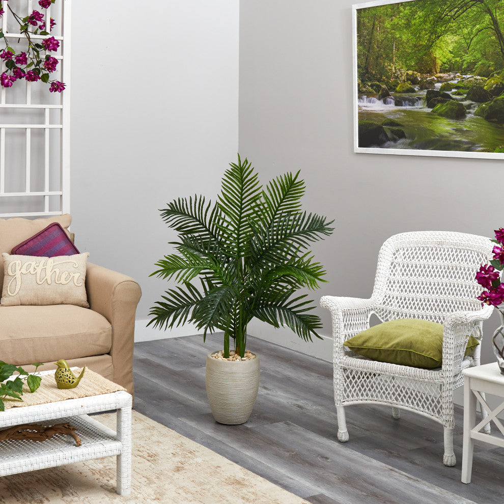 3.5' Areca Palm Artificial Tree, Sand Colored Planter, Real Touch