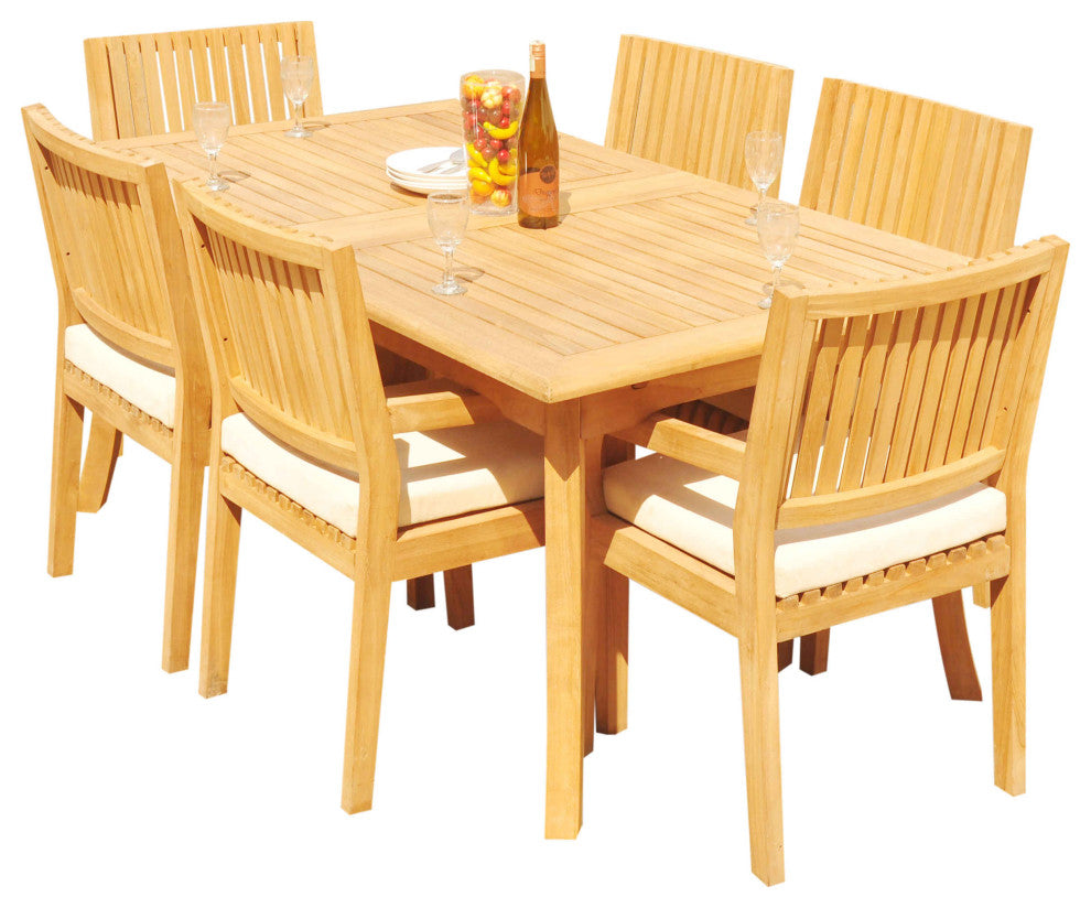 7-Piece Outdoor Teak Dining Set: 94" Rectangle Extn Table, 6 Maldives Arm Chairs