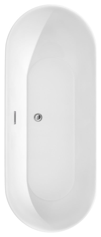 Melissa 71" Freestanding White Bathtub, Polished Chrome Drain and Overflow Trim