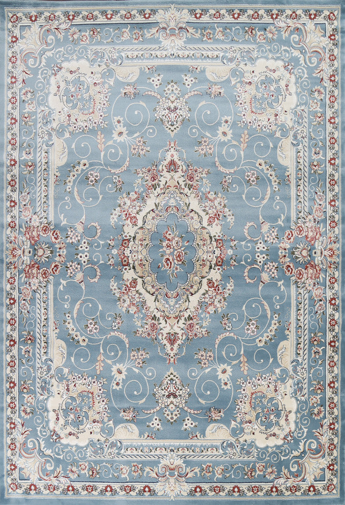 Light Blue Floral Medallion Transitional Turkish Rug Oriental Carpet 8x10