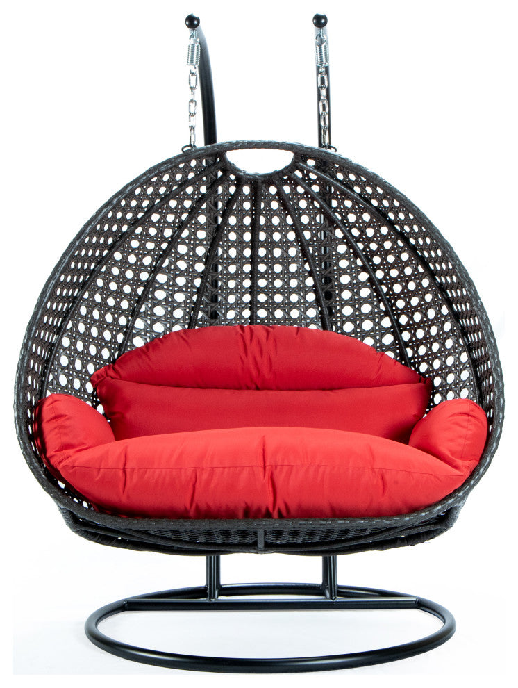 2 Person Charcoal Wicker Double Hanging Egg Swing Chair, Red