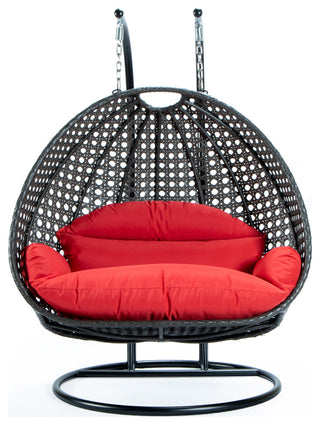 2 Person Charcoal Wicker Double Hanging Egg Swing Chair, Red