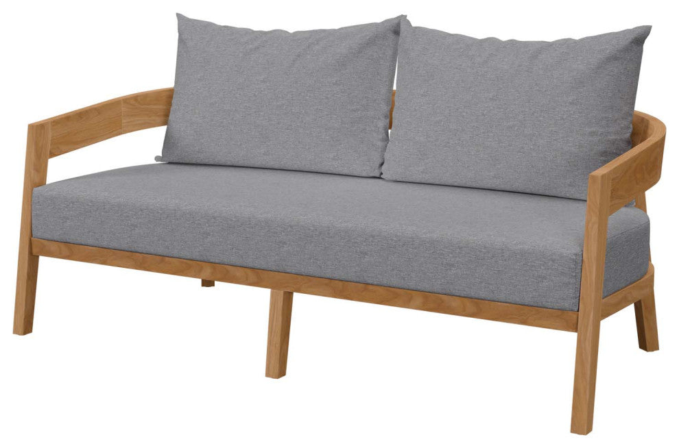 Lounge Loveseat Sofa, Gray Natural, Teak Wood, Modern, Outdoor Hospitality