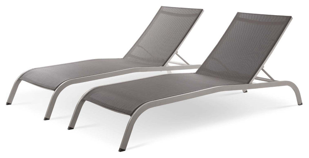 Lounge Chair Chaise, Set of 2, Aluminum, Metal, Gray, Modern, Outdoor Patio