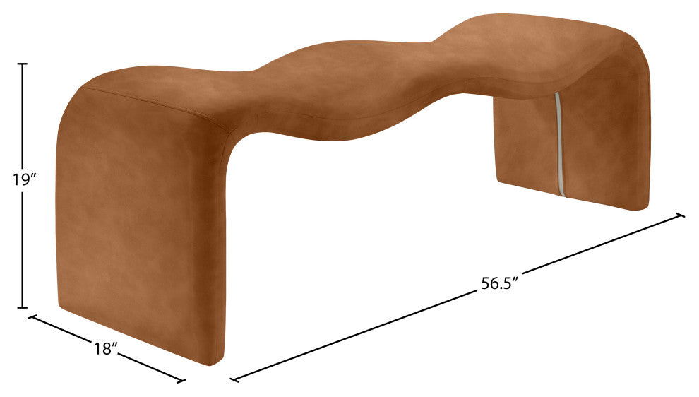 Willow Upholstered Bench, Cognac, Vegan Leather