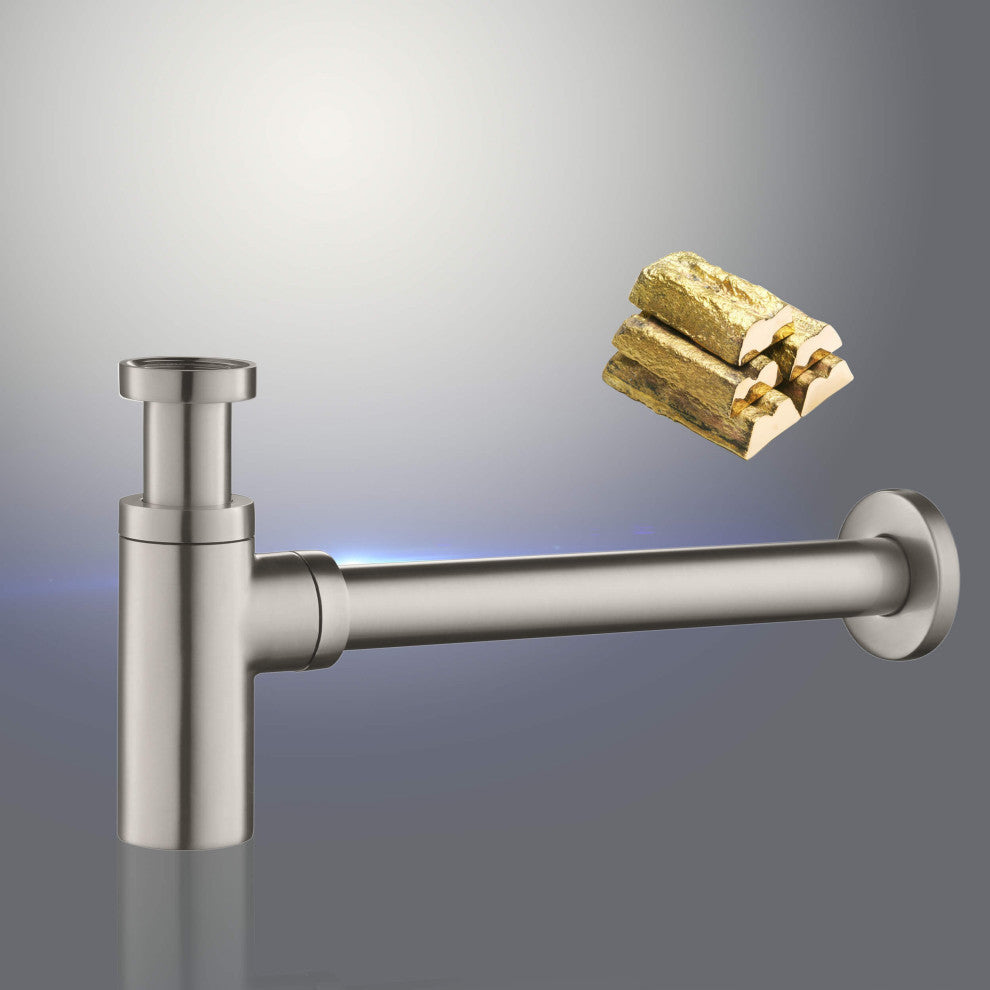 Kibi Bathroom Sink Decorative Round Bottle Trap, Brush Nickel