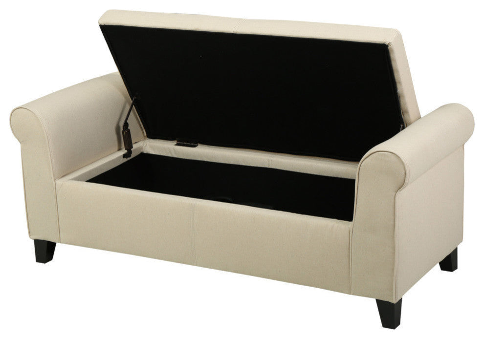 GDF Studio Hayes Contemporary Fabric Storage Ottoman Bench with Rolled Arms, Beige