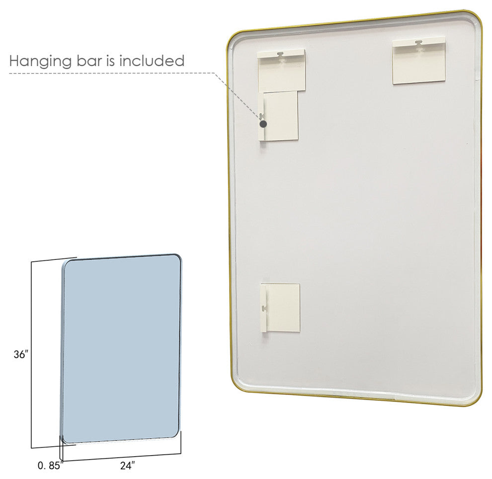 Nettuno Rectangle Bathroom/Vanity Aluminum Framed Wall Mirror, Brushed Gold, 24"